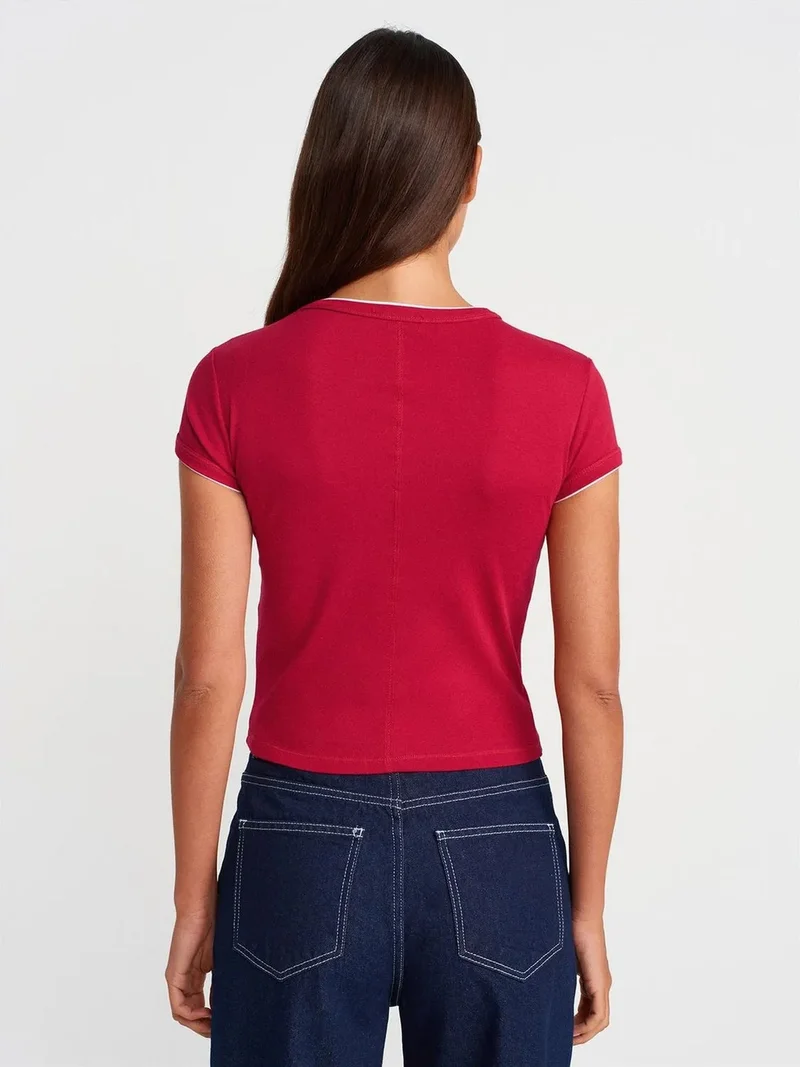 ديلفين Dilvin Women's Slim Fit Cotton Crop T-Shirt