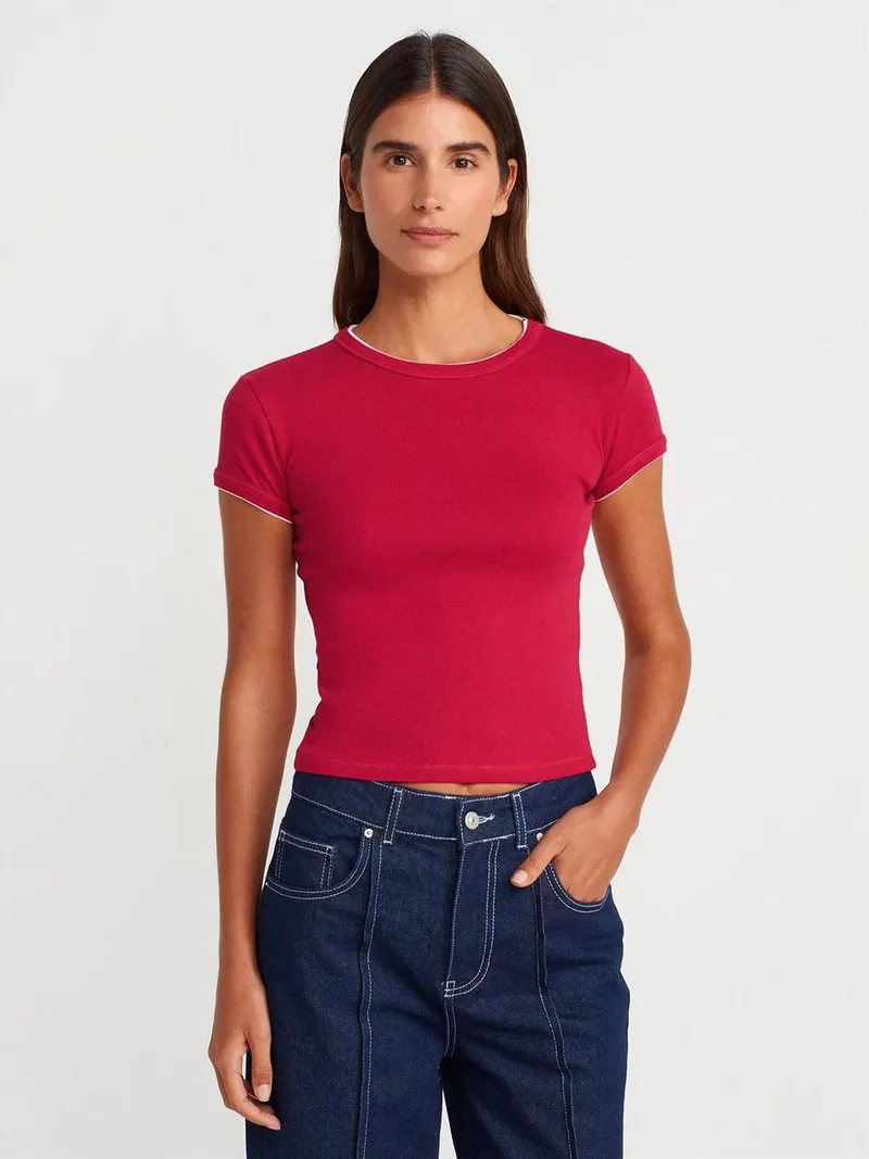 ديلفين Dilvin Women's Slim Fit Cotton Crop T-Shirt