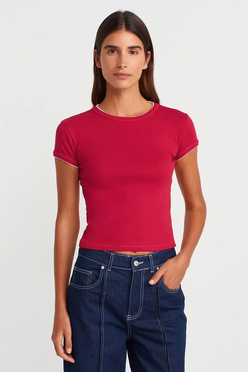 DILVIN Women's Slim Fit Cotton Crop T-Shirt