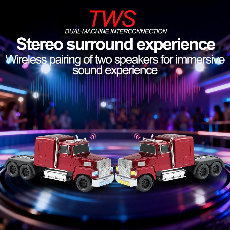 WSTER WS-570 Retro American Truck Model Bluetooth Replica Speaker â€“ Portable HD Sound, TWS Stereo,FM Radio,LED Party Lights,Built-in Microphone Hands-Free,Surprise Portable Gift for Car Enthusiasts(Red) - Image 4