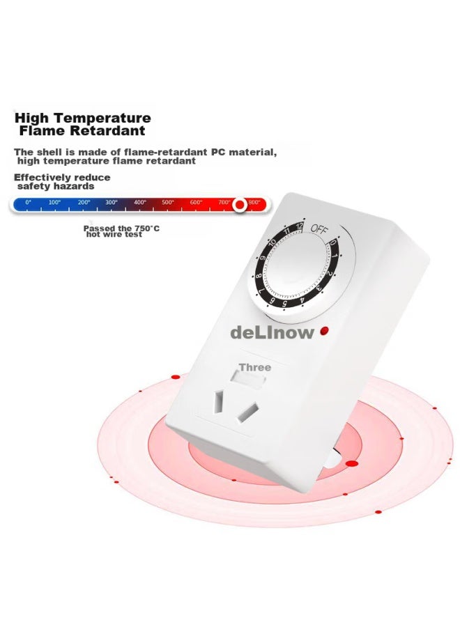 Delipow Lightning Protection Smart Timer Socket, 12-hour Mechanical Timer, Automatic Power-off Socket, For Mobile Phones, Water Heaters, Electric Bicycles, Overcharge Protection - Image 4