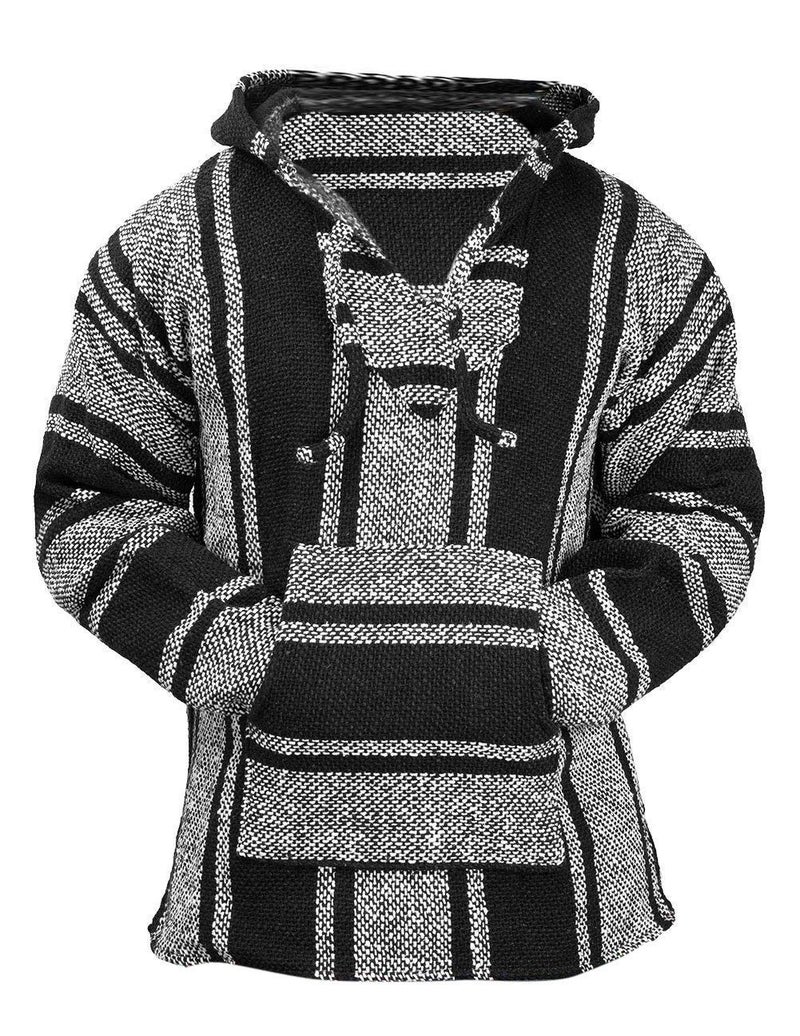 Classic Mexican Baja Hoodie Sweater Pullover BlackWhite XXlarge