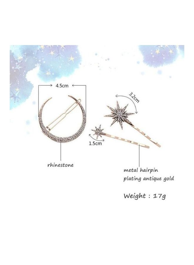 BGM 3-Piece Star Moon Rhinestone Hair Clip Multicolour - Image 3
