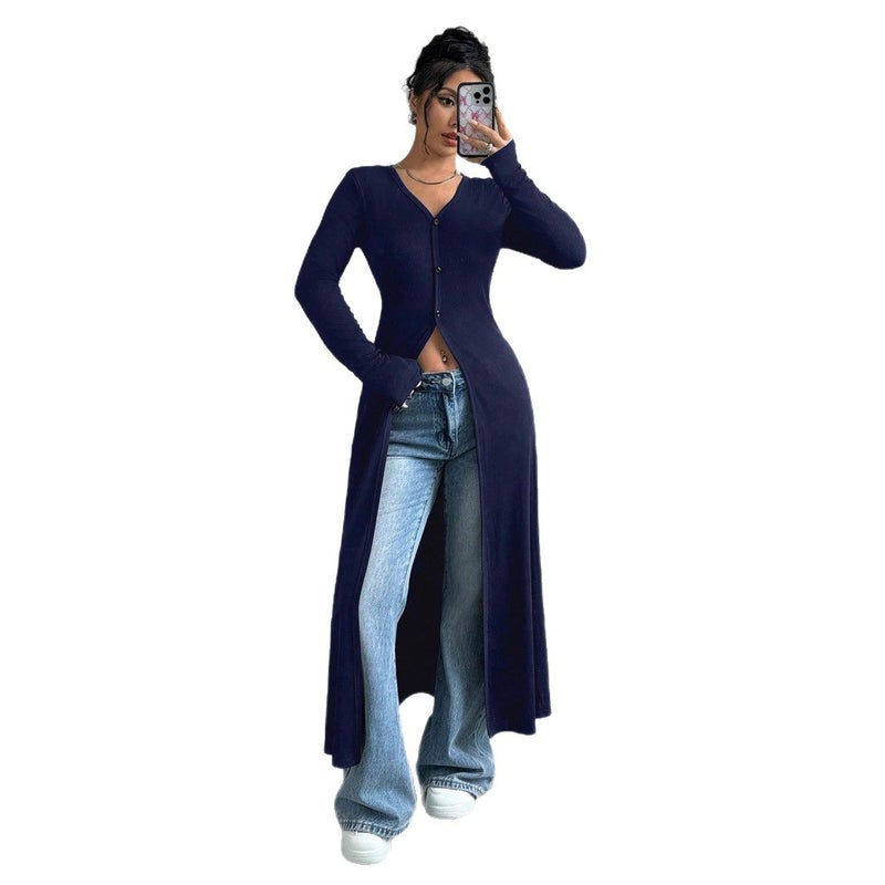 Women's Solid Color Long Sleeve Cardigan Sweater - Image 5