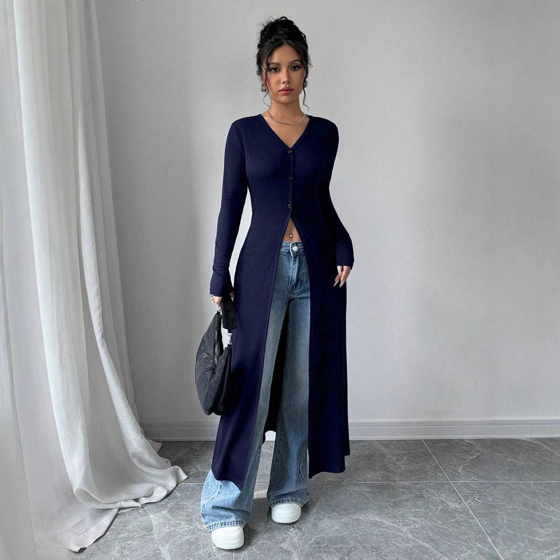 Women's Solid Color Long Sleeve Cardigan Sweater - Image 3