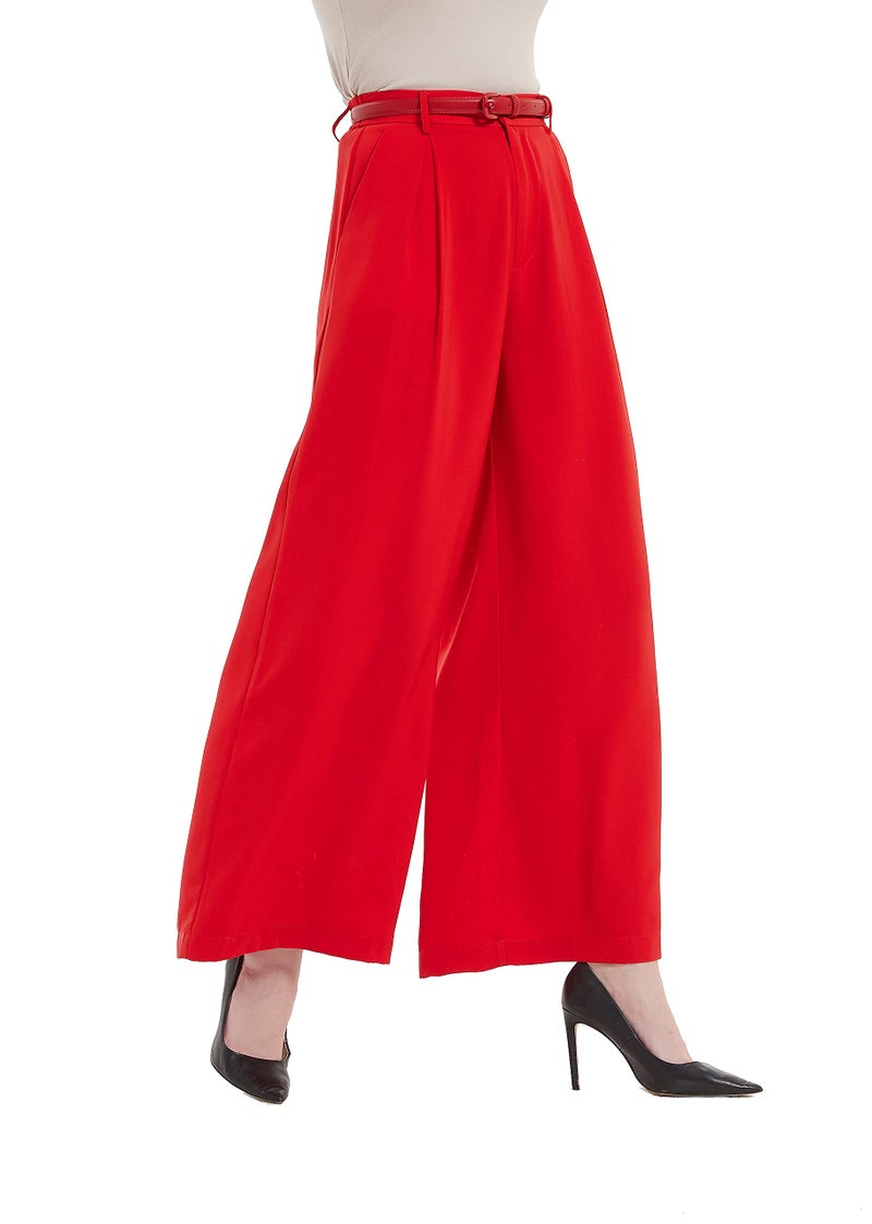 Tronjori Women High Waist Casual Wide Leg Long Palazzo Pants Trousers Regular SizeM Fiery Red