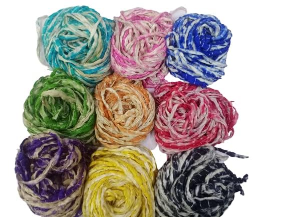 Knitsilk Recycled Shibori Sari Silk Ribbon Yarn-Light Pink|Best for Crochet, Knitting, and embroidery,and jewelry making |Sustainable and Unique texture Ribbon Yarn|50 GMS-30 Yards-Light Pink,Pack of 1| - Image 5