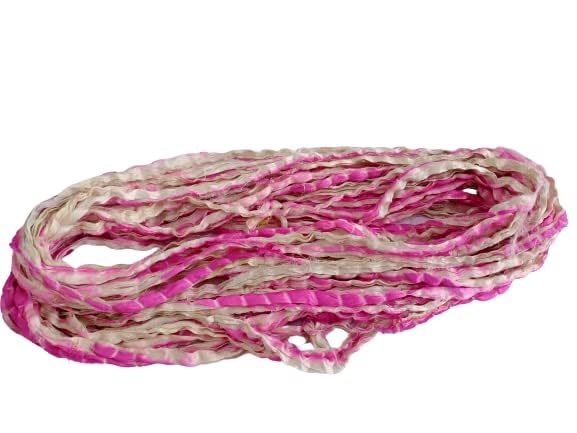 Knitsilk Recycled Shibori Sari Silk Ribbon Yarn-Light Pink|Best for Crochet, Knitting, and embroidery,and jewelry making |Sustainable and Unique texture Ribbon Yarn|50 GMS-30 Yards-Light Pink,Pack of 1| - Image 3