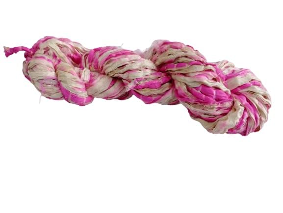 Knitsilk Recycled Shibori Sari Silk Ribbon Yarn-Light Pink|Best for Crochet, Knitting, and embroidery,and jewelry making |Sustainable and Unique texture Ribbon Yarn|50 GMS-30 Yards-Light Pink,Pack of 1| - Image 2