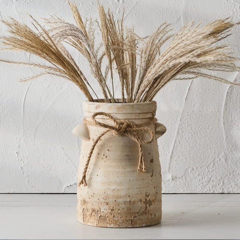 SIDUCAL Ceramic Decorative Flower Vase 8 Inch Rustic Distressed Pottery Decorative Flower Vase for Home Decor Ideal Shelf Bookshelf Mantle Entryway Living Room Table Decor