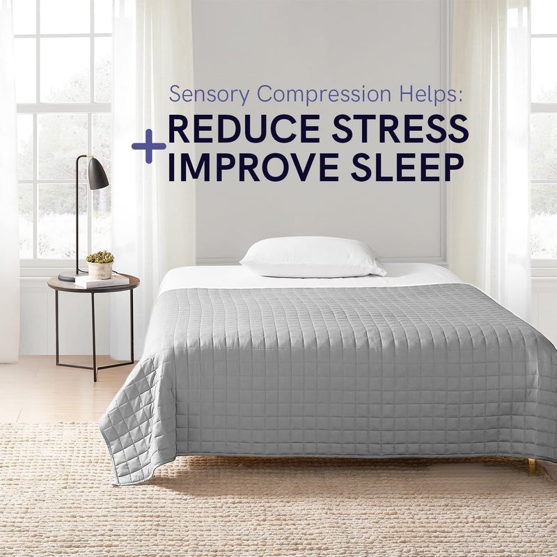 YnM Exclusive Weighted Blanket, Soothing Cotton, Smallest Compartments with Glass Beads, Bed Blanket for One Person of 140lbs, Ideal for Queen/King Bed (60x80 Inches, 15 Pounds, Light Grey) - Image 2