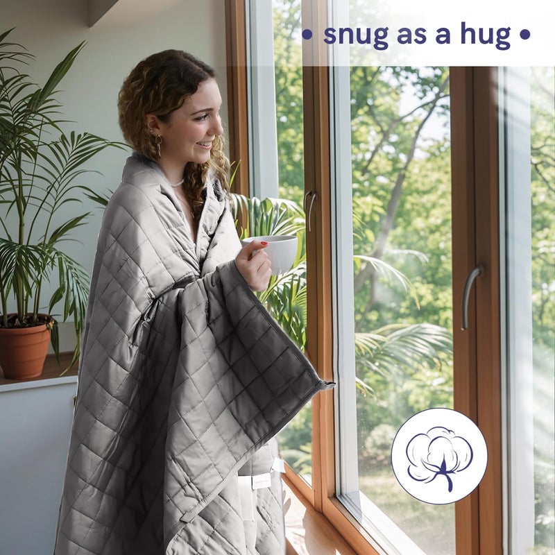 YnM Exclusive Weighted Blanket, Soothing Cotton, Smallest Compartments with Glass Beads, Bed Blanket for One Person of 140lbs, Ideal for Queen/King Bed (60x80 Inches, 15 Pounds, Light Grey) - Image 3