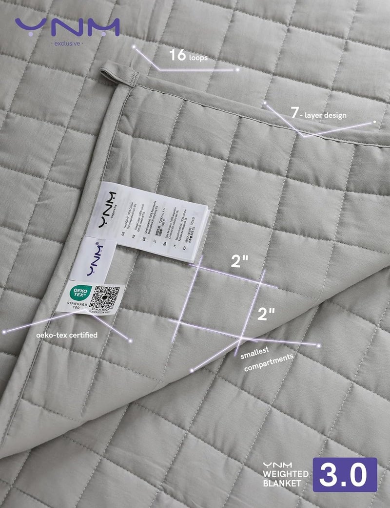 YnM Exclusive Weighted Blanket, Soothing Cotton, Smallest Compartments with Glass Beads, Bed Blanket for One Person of 140lbs, Ideal for Queen/King Bed (60x80 Inches, 15 Pounds, Light Grey) - Image 4