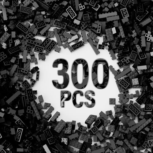 YUJHITP 300 Piece Black Bricks Bulk Assortment Pack Accessories for Building With 12 Sizes Compatible With Lego Parts and Pieces - Image 1