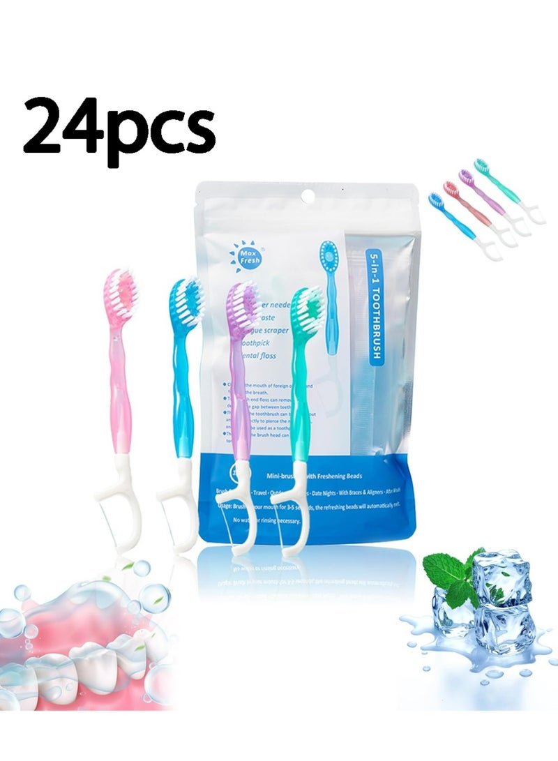 MAX FRESH Small Toothbrush Disposable with Toothpaste,Tongue Scrapers,Floss and Pick.Travel Tooth Brush Pack for Work or Travel.Individually Wrapped, 24 Count, Mint and Three Other Fruit Flavors - Image 1