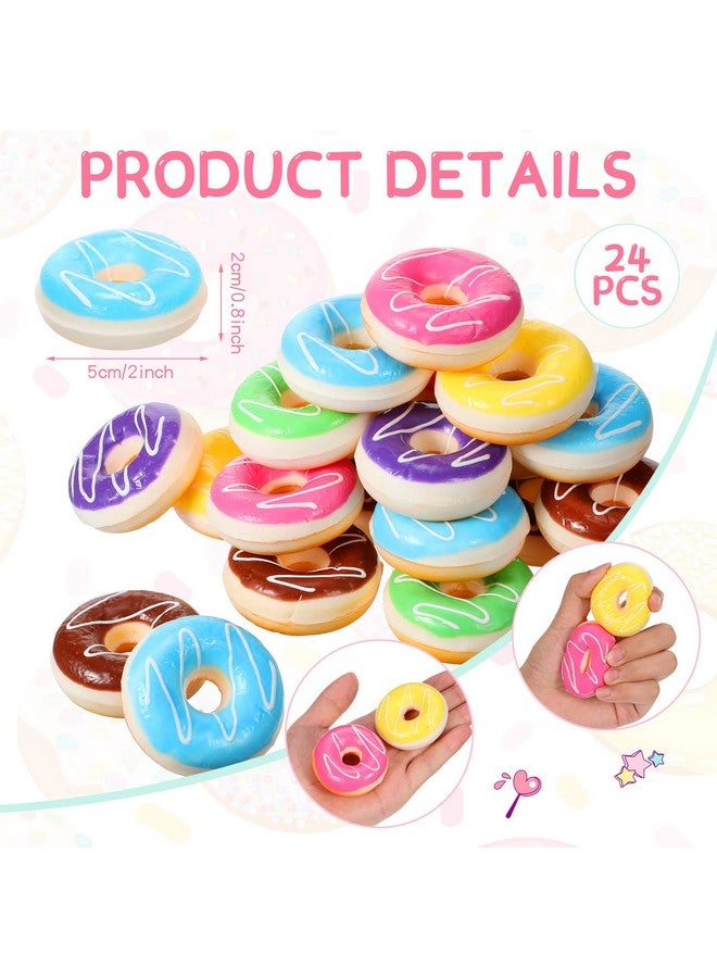 Macarrie 24 قطعة كرات ضغط دونات قوس قزح لتخفيف التوتر دونات قابلة للضغط للأطفال لوازم الحفلات ببطء 2 × 0.8 بوصة دونات مزيفة قابلة للضغط لهدايا حفلات عيد الميلاد - Image 3