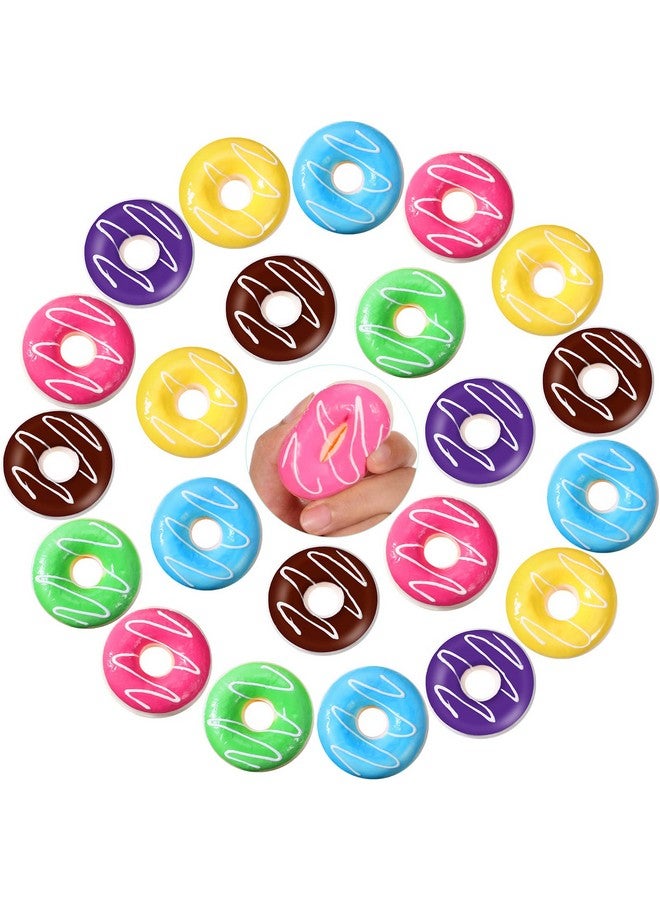 Macarrie 24 قطعة كرات ضغط دونات قوس قزح لتخفيف التوتر دونات قابلة للضغط للأطفال لوازم الحفلات ببطء 2 × 0.8 بوصة دونات مزيفة قابلة للضغط لهدايا حفلات عيد الميلاد - Image 1
