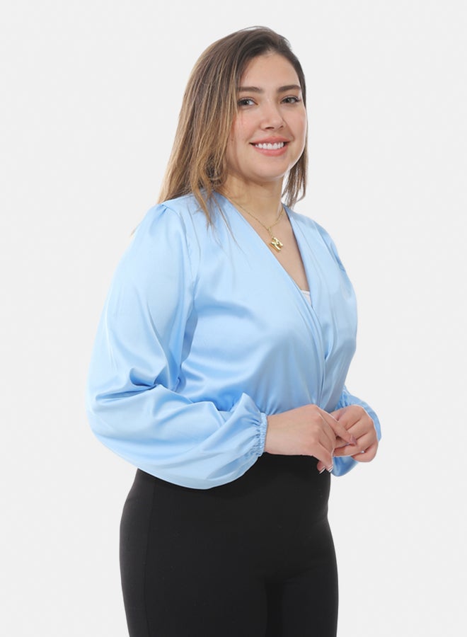 Satin Crop Blouse - Baby Blue
