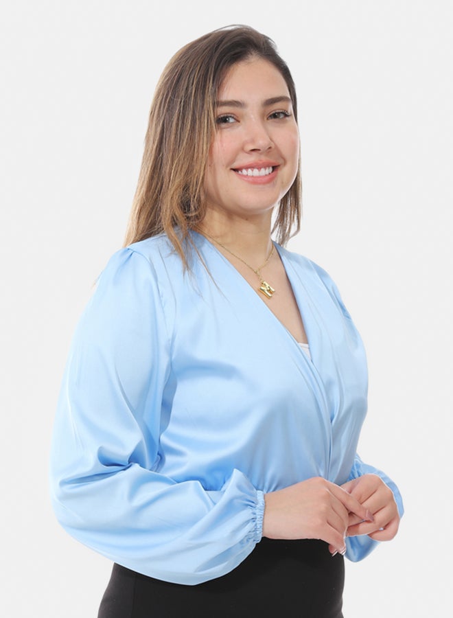 Satin Crop Blouse - Baby Blue
