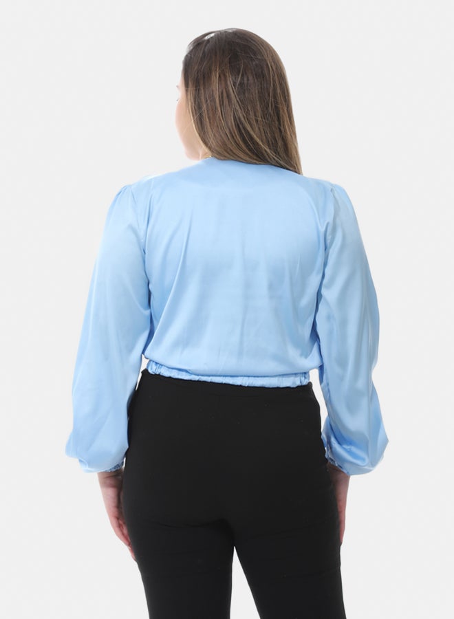 Satin Crop Blouse - Baby Blue