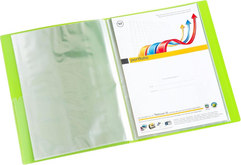 WORLDONE A4 Size Display Book File for Documents | 0.8 mm Virgin PP Sheet | 40 Bound Top Loading Plastic Binder Sleeves | Folder for Individuals, School & Offices | Radiant Green, Set of 2 - Image 3