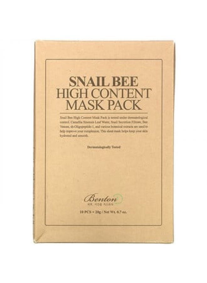 Benton - Benton Snail Bee High Content Beauty Mask Pack 10 Sheets 0.7 oz (20 g) Each - Image 1