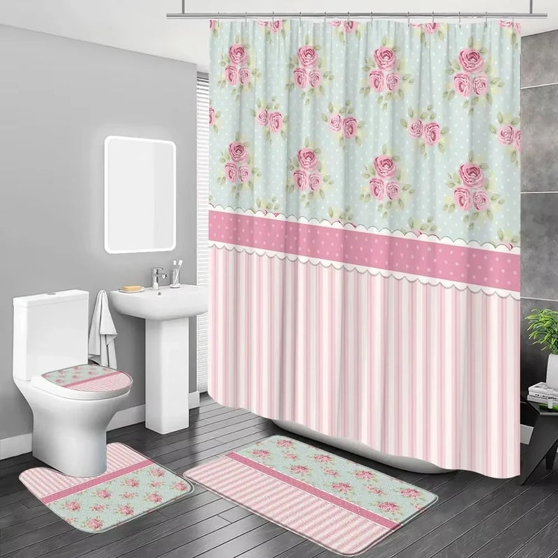 Bluejw pink Bow Shower Curtain Set Waterproof 100% Polyester Bathroom Shower Curtain - Image 4