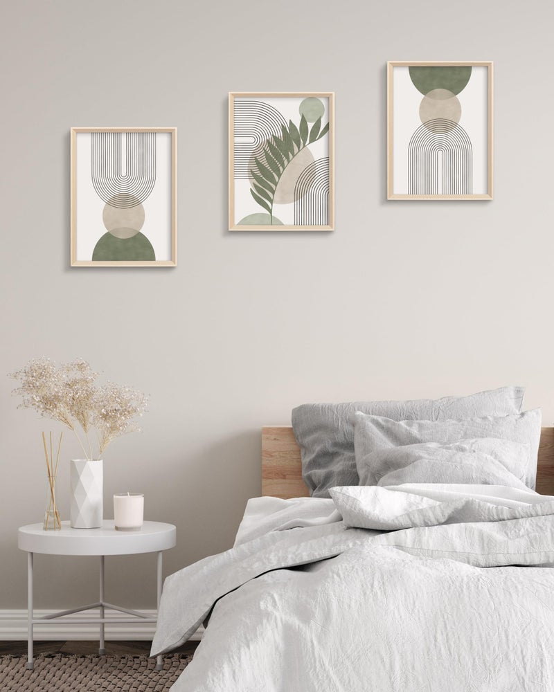 HesenDot Boho Sage Green Framed Wall Art, 12x16in High Framed Design Canvas Prints Wall Decor,Minimalist Abstract Green Poster Home Decoration for Living Room Bedrrom Gallery Office,Set of 3 - Image 5