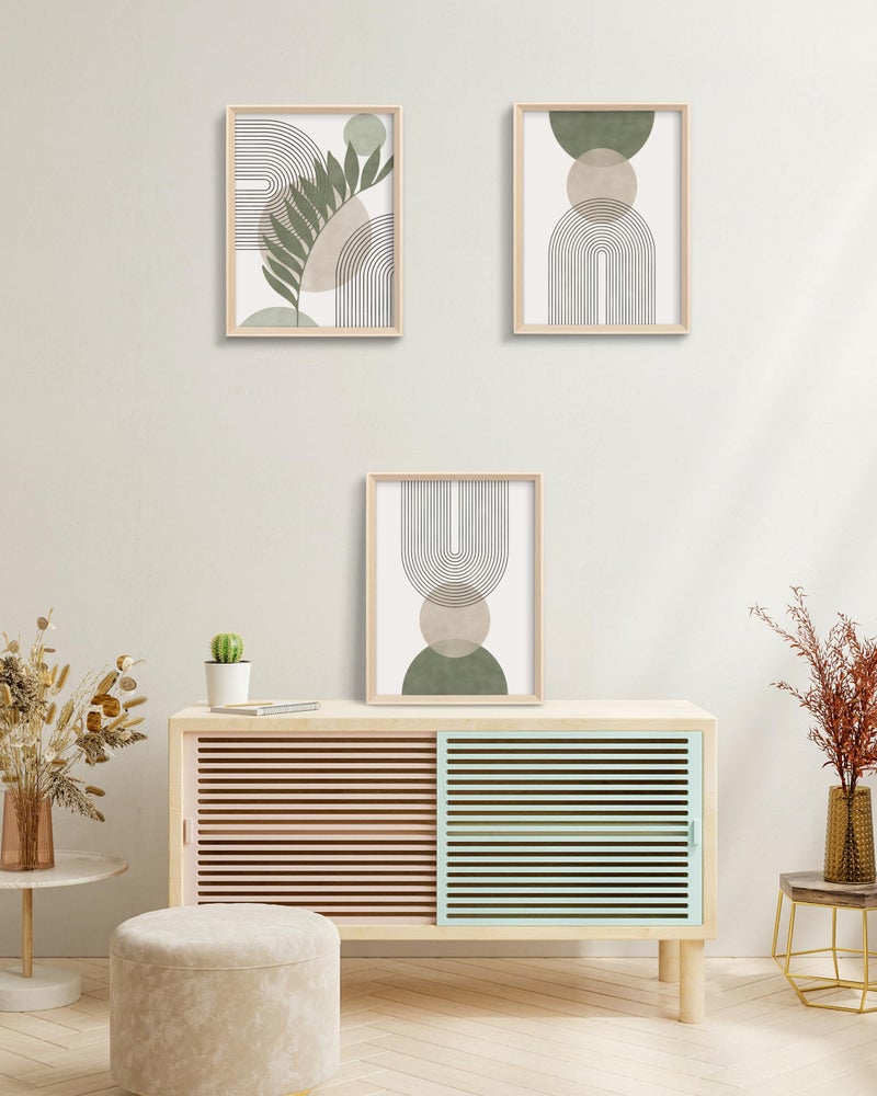 HesenDot Boho Sage Green Framed Wall Art, 12x16in High Framed Design Canvas Prints Wall Decor,Minimalist Abstract Green Poster Home Decoration for Living Room Bedrrom Gallery Office,Set of 3 - Image 4