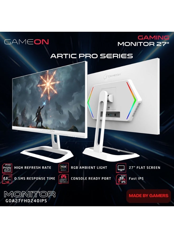 GAMEON 27 Inch Artic Pro Series Gaming Monitor, FHD Fast IPS 240Hz Refresh Rate, 0.5ms MPRT HDMI 2.1, FreeSync & G-Sync Compatible, PS5 Supported | GOA27FHD240IPS white - Image 2