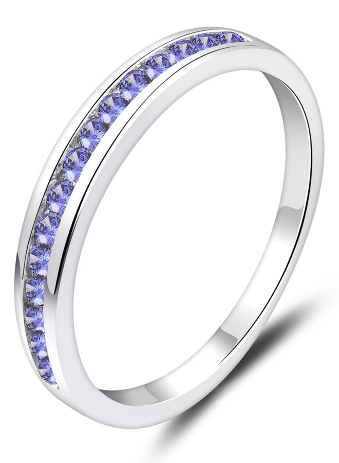 YL Stackable Rings Sterling Silver Halo Created Tanzanite Eternity Bands Jewelry for Women-size10 - Image 1