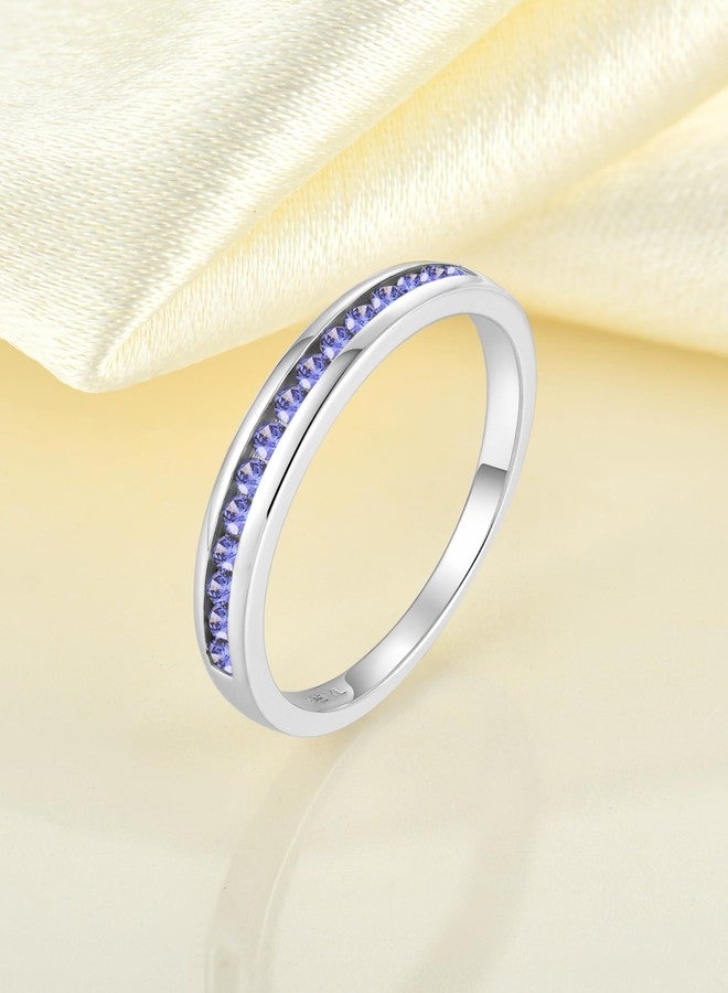 YL Stackable Rings Sterling Silver Halo Created Tanzanite Eternity Bands Jewelry for Women-size10 - Image 4