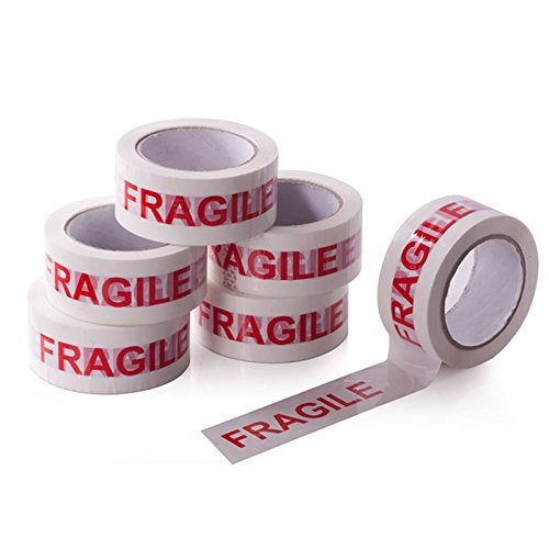Agutape شريط لاصق هش مطبوع AGU تحذير BOPP بعرض 1.9 بوصة وطول 270 قدم (90 ياردة) عبوة من 6 لفات - Image 1