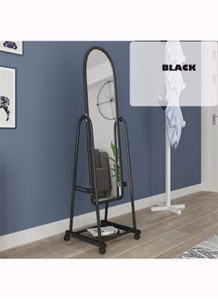 Generic Full-Length Mirror Full boby Mirror with Wheels and Bracket Mobile Storage Rack Dressing Mirror for Dance Mirror in Bedrooms and Living Rooms (160 * 30CM, Black)  - Image 1