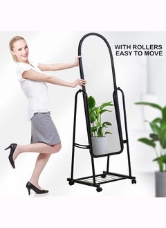 Generic Full-Length Mirror Full boby Mirror with Wheels and Bracket Mobile Storage Rack Dressing Mirror for Dance Mirror in Bedrooms and Living Rooms (160 * 30CM, Black)  - Image 3