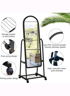 Generic Full-Length Mirror Full boby Mirror with Wheels and Bracket Mobile Storage Rack Dressing Mirror for Dance Mirror in Bedrooms and Living Rooms (160 * 30CM, Black)  - Image 4