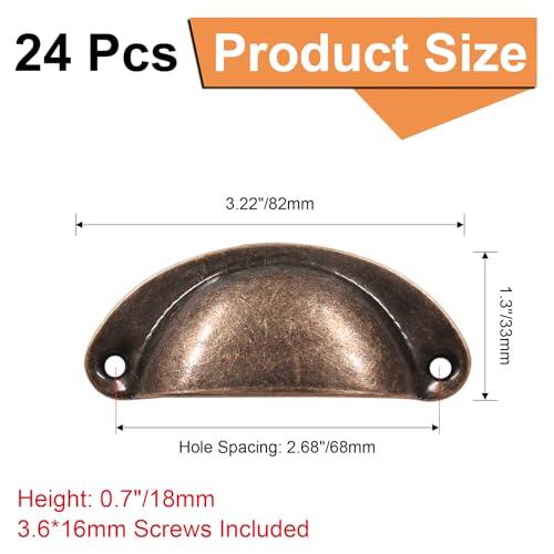 suiwotin 24pcs Antique Cup Drawer Pulls Red Bronze Bin Cup Pulls Knobs Cabinet Pull Handles for Dresser Cupboard Closet Kitchen Furniture 32 Inch Length 26 Inch Hole Spacing - Image 3