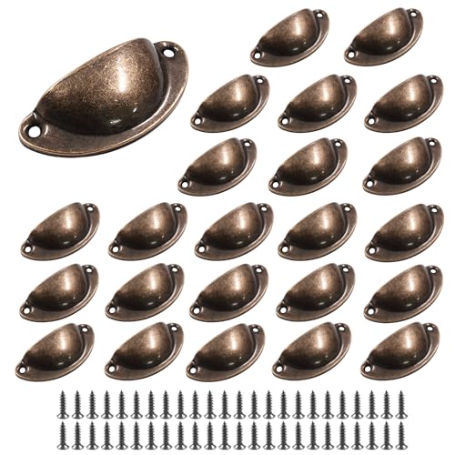 suiwotin 24pcs Antique Cup Drawer Pulls Red Bronze Bin Cup Pulls Knobs Cabinet Pull Handles for Dresser Cupboard Closet Kitchen Furniture 32 Inch Length 26 Inch Hole Spacing - Image 1