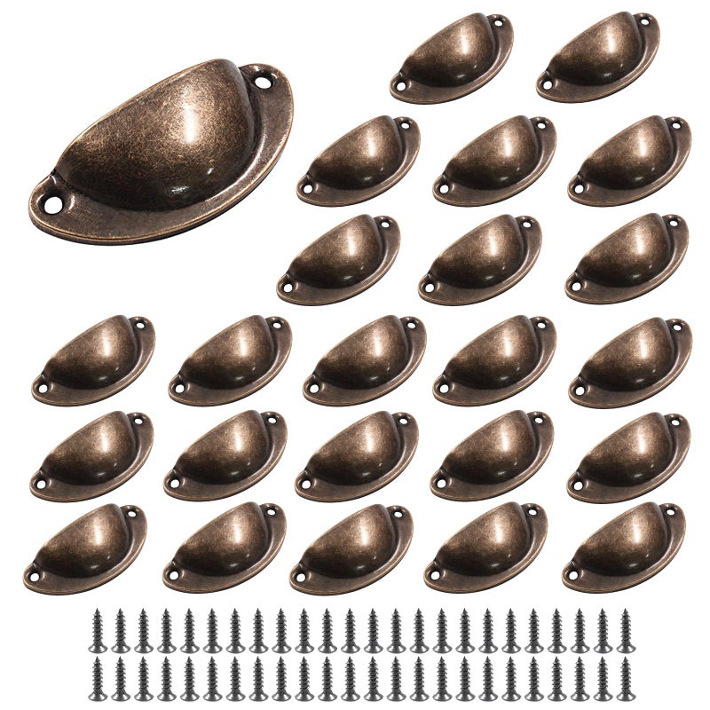 suiwotin 24pcs Antique Cup Drawer Pulls Red Bronze Bin Cup Pulls Knobs Cabinet Pull Handles for Dresser Cupboard Closet Kitchen Furniture 32 Inch Length 26 Inch Hole Spacing - Image 2