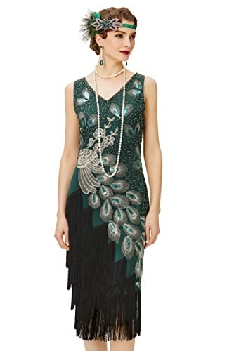 BABEYOND 1920s Vintage Peacock Sequined Dress Gatsby Fringed Flapper Dress Roaring 20s Party Dress - Image 5