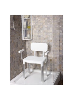 Primanova Cappadocia Back Support Non Slip Legs Bathroom Stool White and Silver  - Image 5