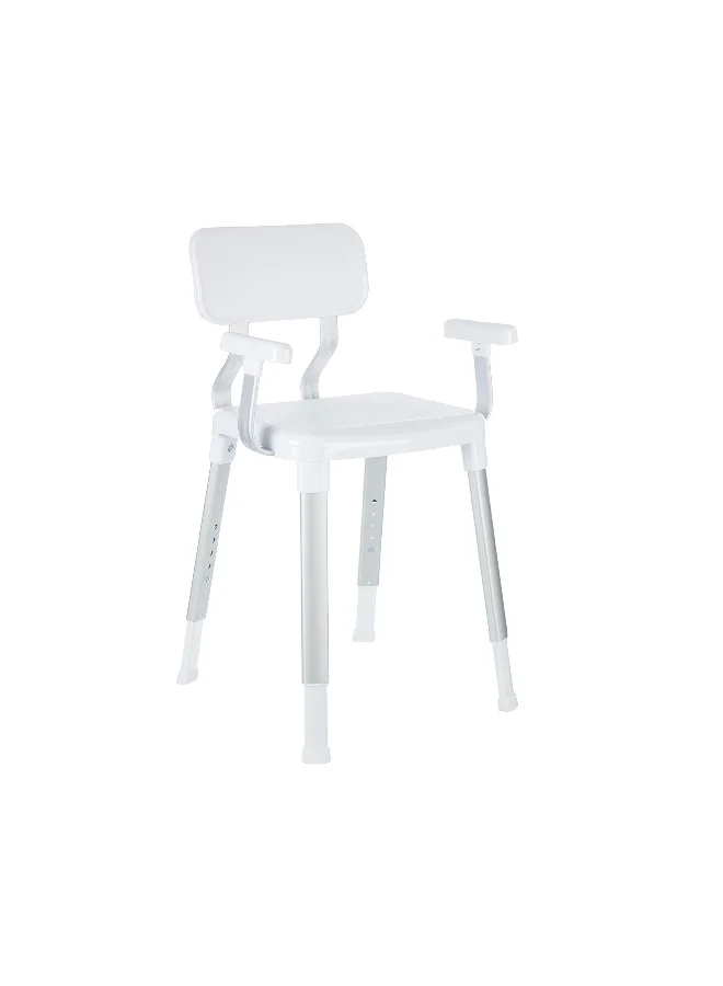 Primanova Cappadocia Back Support Non Slip Legs Bathroom Stool White and Silver