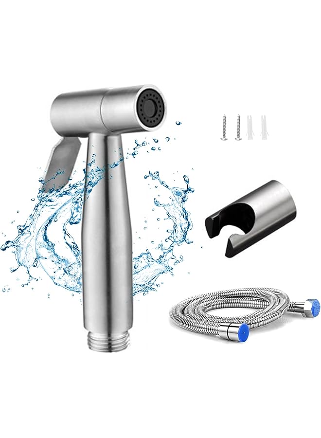 The Bros Shattaf Set, Handheld Stainless Steel Bidet Sprayer for Toilet with 1.5M Stainless Steel Hose, Wall Mounted Baby Cloth Diaper Sprayer for Potty Toilet Hygiene, Bathing Pets, Feminine Hygiene - Image 1