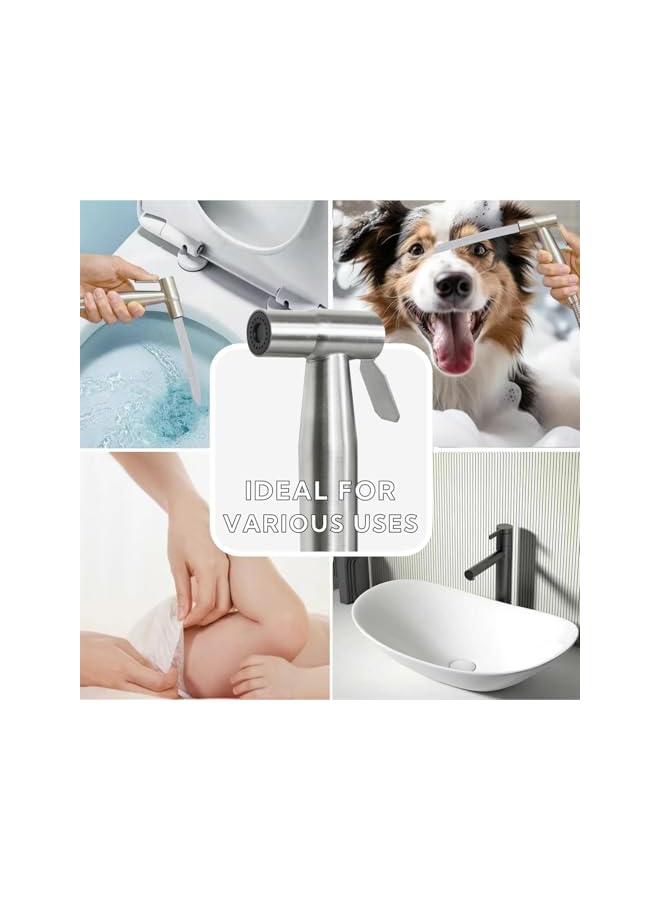 The Bros Shattaf Set, Handheld Stainless Steel Bidet Sprayer for Toilet with 1.5M Stainless Steel Hose, Wall Mounted Baby Cloth Diaper Sprayer for Potty Toilet Hygiene, Bathing Pets, Feminine Hygiene - Image 5