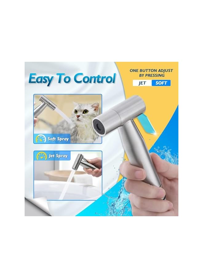 The Bros Shattaf Set, Handheld Stainless Steel Bidet Sprayer for Toilet with 1.5M Stainless Steel Hose, Wall Mounted Baby Cloth Diaper Sprayer for Potty Toilet Hygiene, Bathing Pets, Feminine Hygiene - Image 4