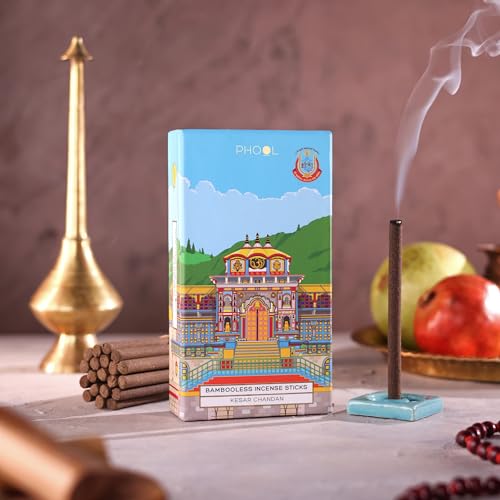 PHOOL Luxury Incense Badrinath Bambooless Incense Sticks | Kesar Chandan Dhoop for Pooja & Meditation | Natural Chemical-Free Smokeless Agarbatti | Free Dhoop Holder | Eco-Friendly | Pack of 27 - Image 1