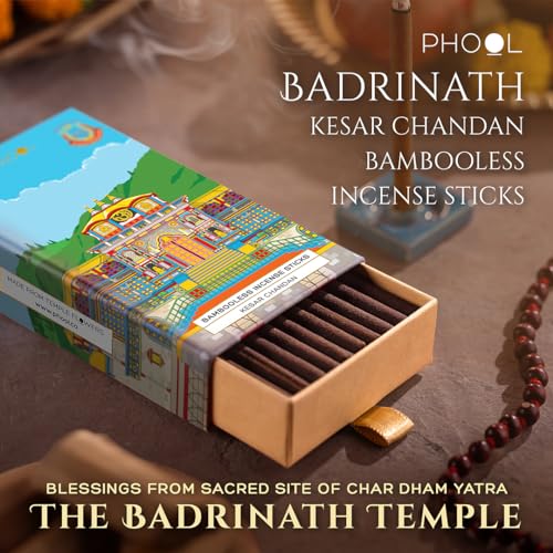 PHOOL Luxury Incense Badrinath Bambooless Incense Sticks | Kesar Chandan Dhoop for Pooja & Meditation | Natural Chemical-Free Smokeless Agarbatti | Free Dhoop Holder | Eco-Friendly | Pack of 27 - Image 4