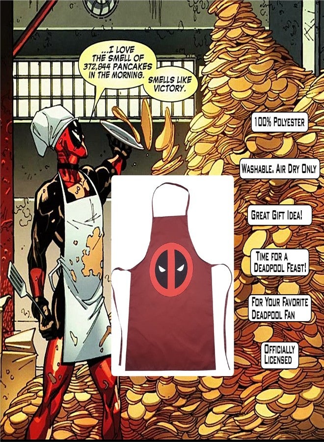 Marvel Deadpool Kitchen Apron for Men Women - Water Resistance BBQ Grilling Apron with Neck Strap - Superhero Comic Book Cooking Gift - Red Black Design - Image 2