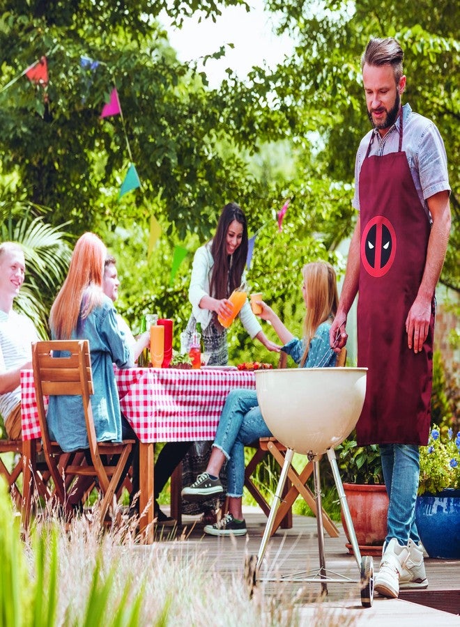 Marvel Deadpool Kitchen Apron for Men Women - Water Resistance BBQ Grilling Apron with Neck Strap - Superhero Comic Book Cooking Gift - Red Black Design - Image 4