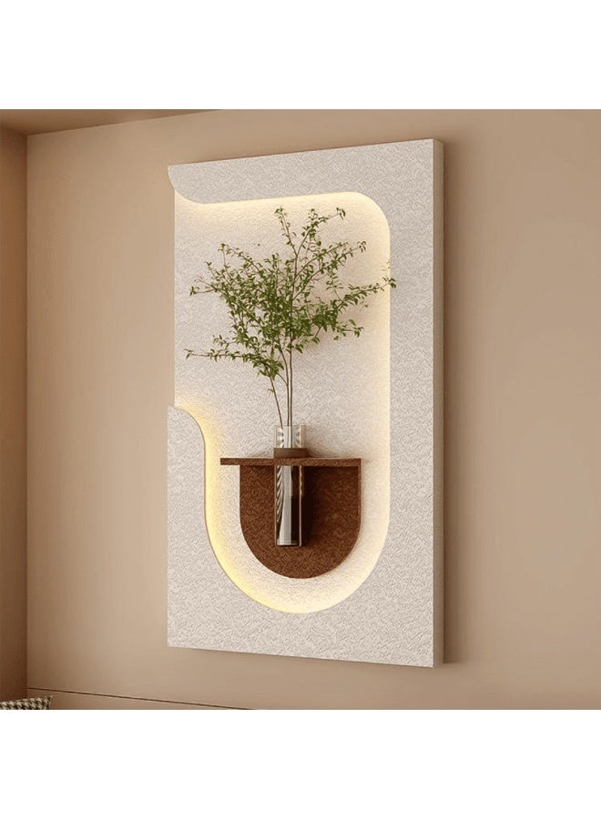 Gardenia Wahaj Plate – Hidden Light Wall Art with Rose Glass Holder and Remote Control – Elegant Illuminated Decorative Panel for Living Room, Entrance, or Bedroom – Premium Wood Design with Glass Vase - Cream Branches - Image 3